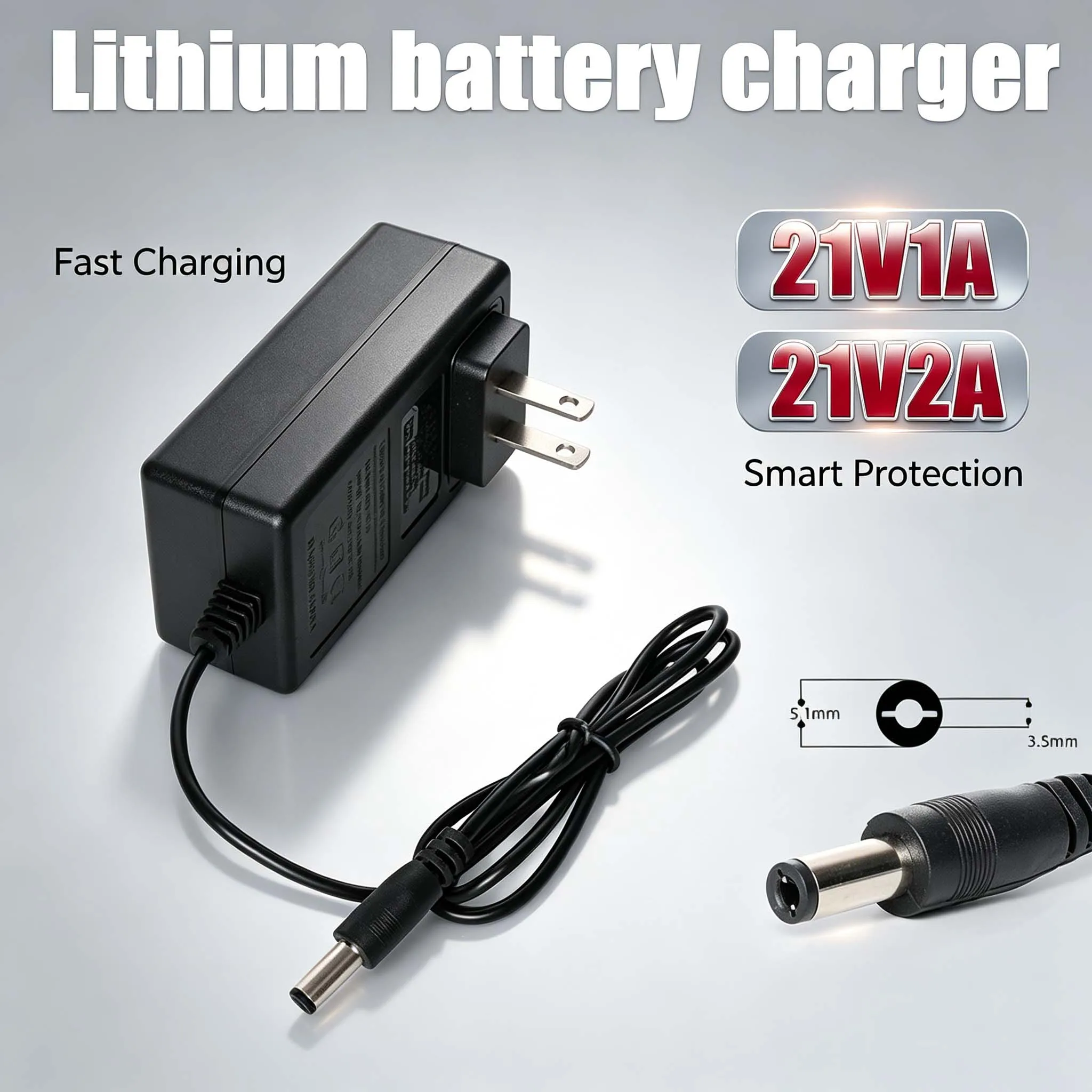 

EU US Plug Transformer 21V Lithium Battery Charger 1A 2A for 18v Electric DrillIntelligent Power Tool Power Adapter