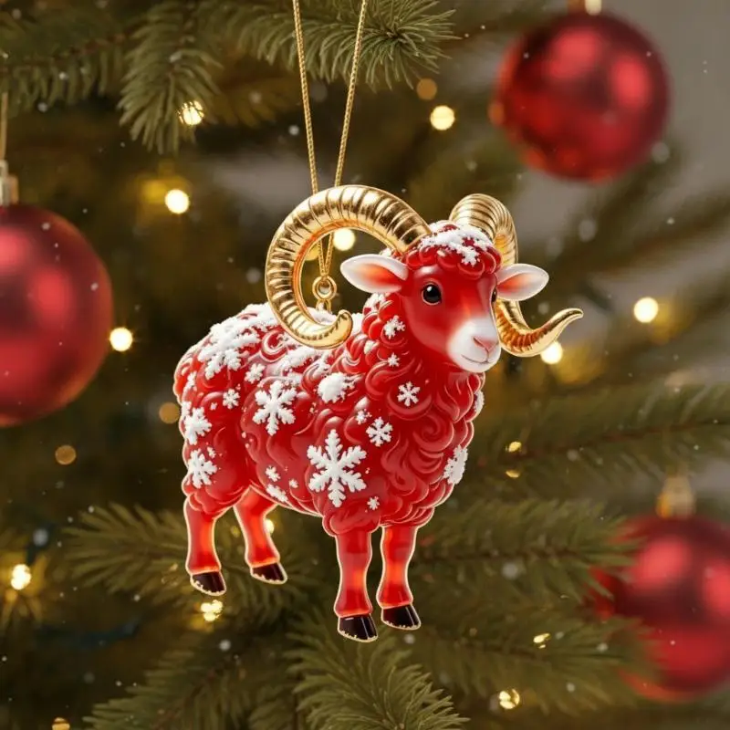 2D Acrylic Red Gold Chinese Zodiac Goat Hanging Ornament Auspicious for Corporate Business Gift Office Decor
