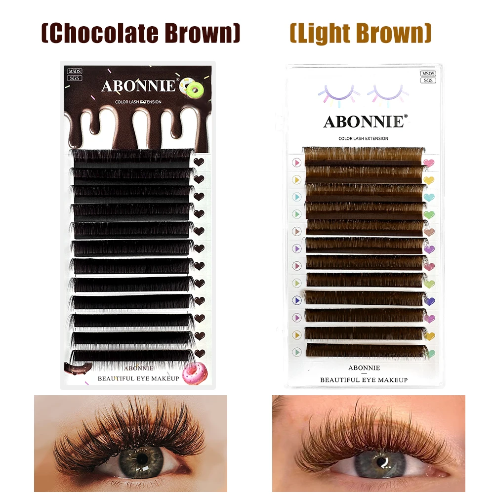 Abonnie Mink Soft Brown Individual Volume Extensions False Dark Brown Eyelashes Natural Eyelash Extension Mink Colored Lashes