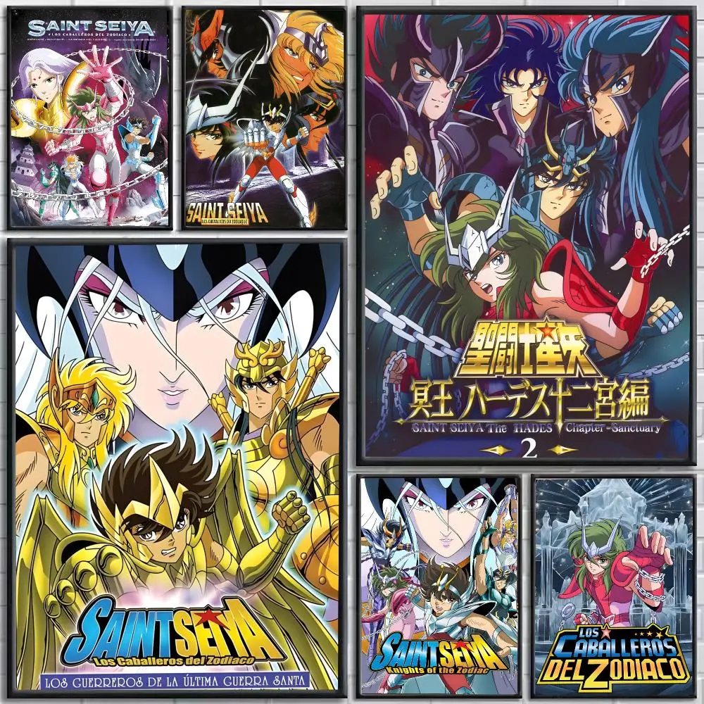 Anime Saint Seiya Poster Self-Adhesive HD Mural Wall Decals, Living Room Bedroom Home Decor Gift