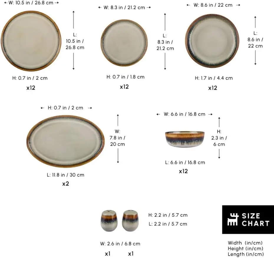 Earthy 52 Piece Stoneware Plates and Bowls Set, Reactive Glaze Dinner Set, Complete Kitchen Tableware Collection, Ideal Dinnerwa