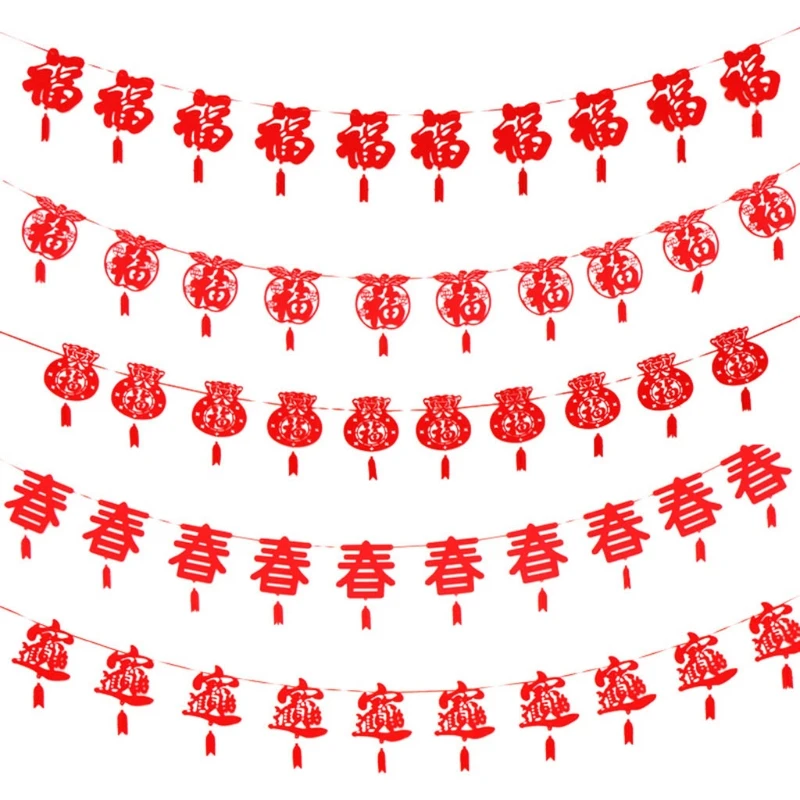 Chinese New Year Traditional for banner DIY Non-woven Lucky Hanging Flag Ceiling Decorations Bunting Garland Party Favor