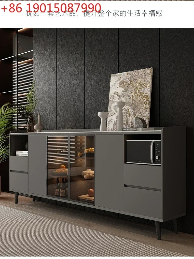 Stone Plate Solid Wood Sideboard Locker Tempered Glass Door Tea Cabinet Ultra-Thin Wine Cabinet Side Cabinet