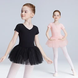 Ballet Leotards for Girls Kids Soft Lined Ballet Bodysuit Dance Wear Tutu Short Sleeve Gymnastics Leotards Child Dance Costumes