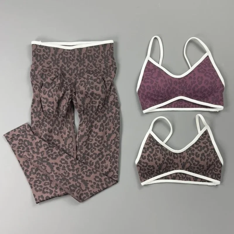 2-teiliges Gym-Set für Damen mit Kontrastbesatz und Leopardenmuster, Sport-BH, Hüftformende Leggings, Weiches Naked-Feel-Gewebe, Bauchkontrolle, Yoga-Outfit – Detail 6