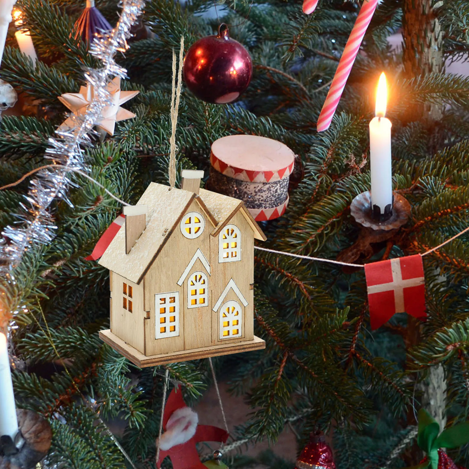 

Glowing Wooden Decor Mini Christmas Decorative House Luminous Cabin Xmas Xmas Decor Gift Desktop nament Holiday LED Pendant