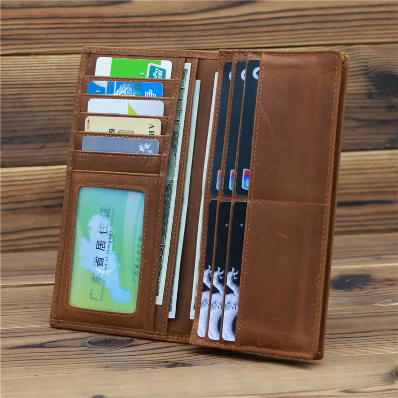 1008 Men's Crazy Horse Leather Long Casual Wallet, Genuine Leather, Pure Head Layer Leather, Retro Wallet