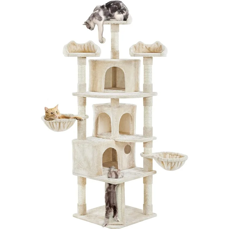 Large Cat Tree Tower for Large Cats, 76.5in Multi-Level Cat Tower with 3 Condos & Perches, 9 Scratching Posts and 2 Cat Baskets