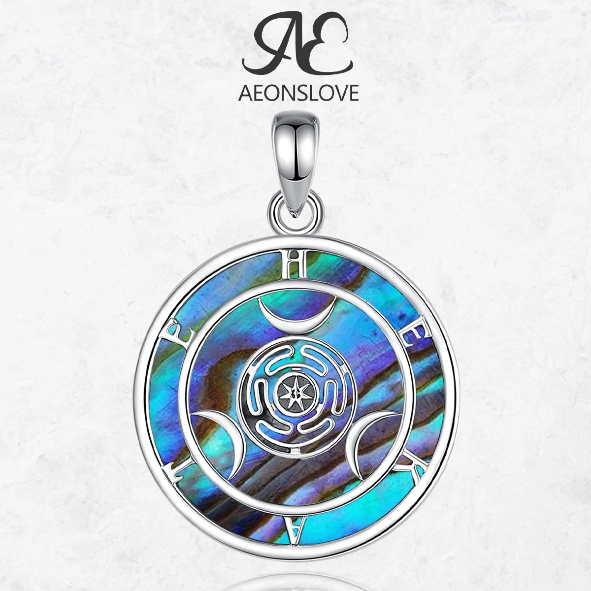 AEONSLOVE 925 Sterling Silver Hecate Wheel Necklace Triple Moon Goddess Abalone Shell Pendant Wicca Pagan Jewelry for Men Women