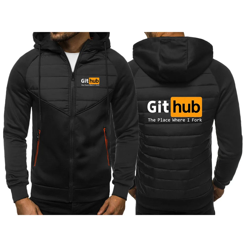Github The Place Where I Fork Logo Print 2026 drawstring Hoodies Jacket Spring And Autumn Men's High Street Trendy Hooded Coat