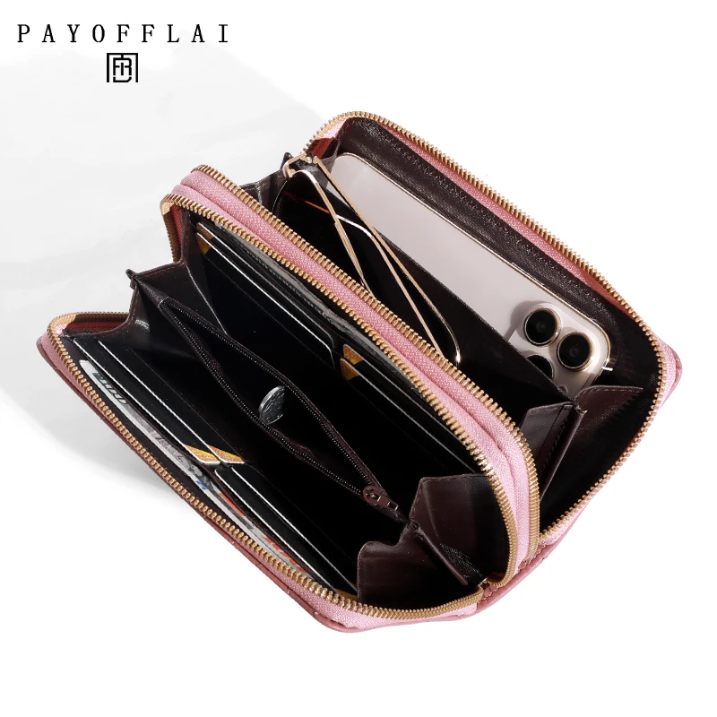 Genuine Madley Women's Tassel Long Wallet Business Card Holder Double Zipper PU Leather Clutch Luxury Wallet And Phone Bag