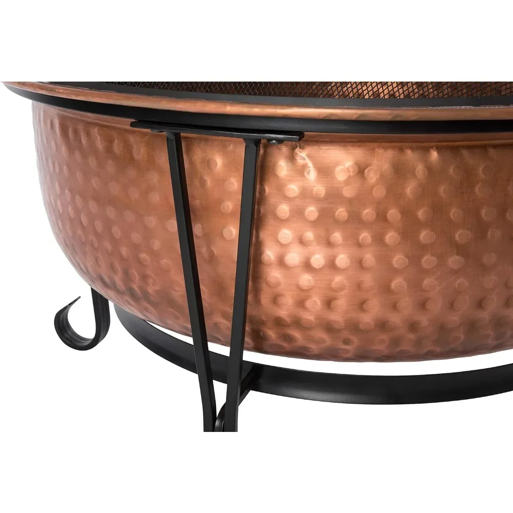 Fire Pit Palermo Copper Steel Stand Wood Burning Lightweight Portable Outdoor Firepit Mesh Spark Screen Steel Grate