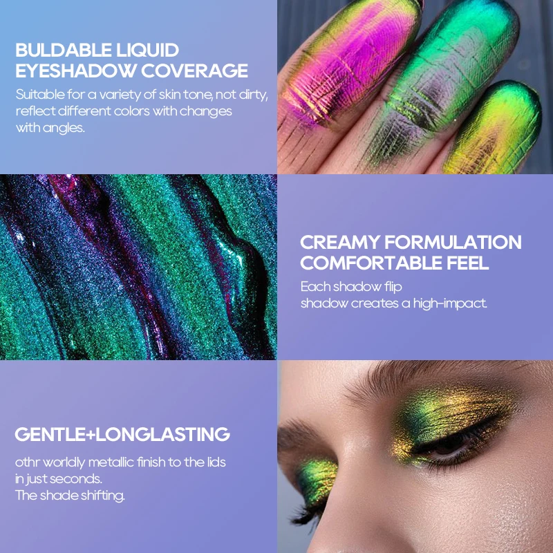 Multi-Chrome Shifting Pigments Chameleon Liquid Eyeshadow Long Lasting Multichrome Duochrome Eyeshadow Pigments Liquid Eyeshadow