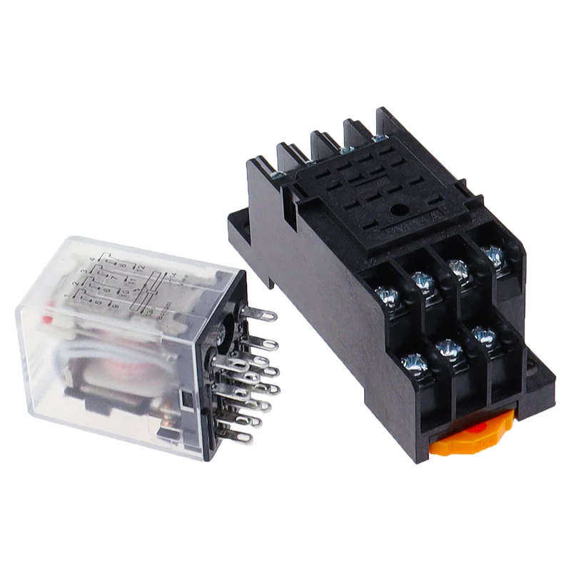 1 set MY4NJ NEW HH54PL small Electromagnetic Power Relay AC 12V 24V 36V 48V 110V 220V 380V Coil 4NO 4NC DIN Rail 14 pins + Base