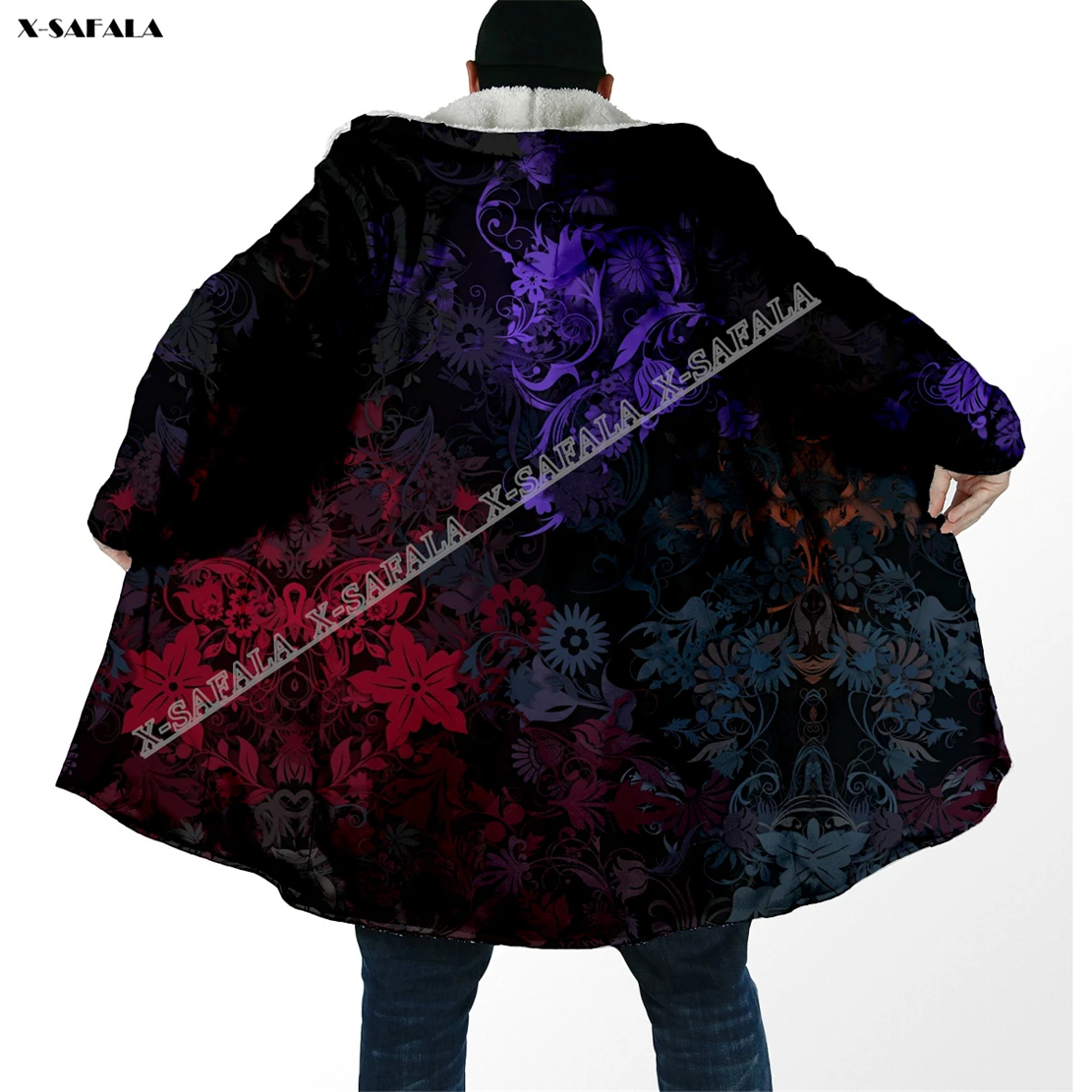 Colorful Psychedelic Flower 3D Printed Overcoat Hooded Blanket Coat Robe Fleece Loose Men Female Cloak Windproof