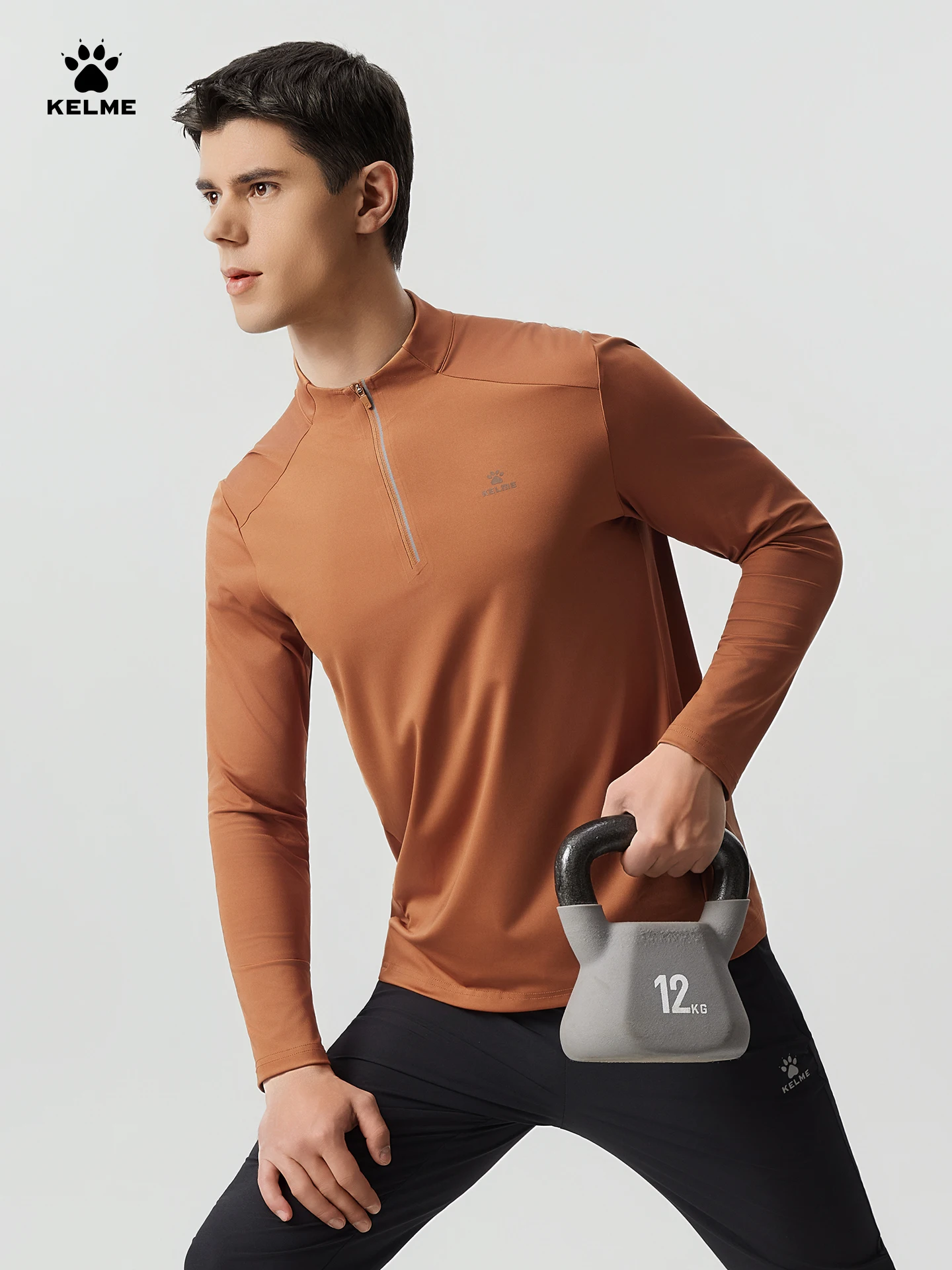 

Kelme Men's Half Zipper Sports Training Coat Elastic Fitness Top Quick Drying Running Long Sleeved Yoga Coat