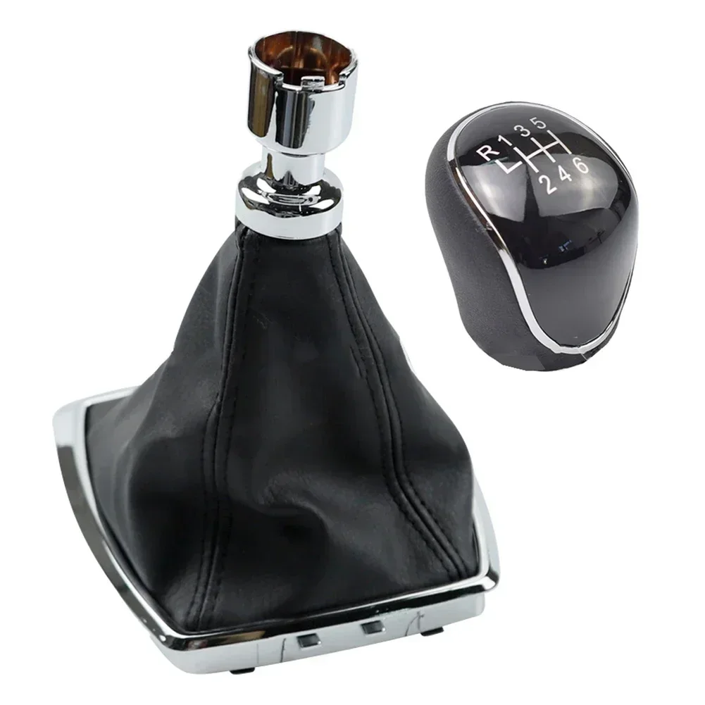 Luxury Interior Gear Knob 6-speed Chrome Frame Black Color Comfortable Grip Easy Installation Enhanced Visual Appeal