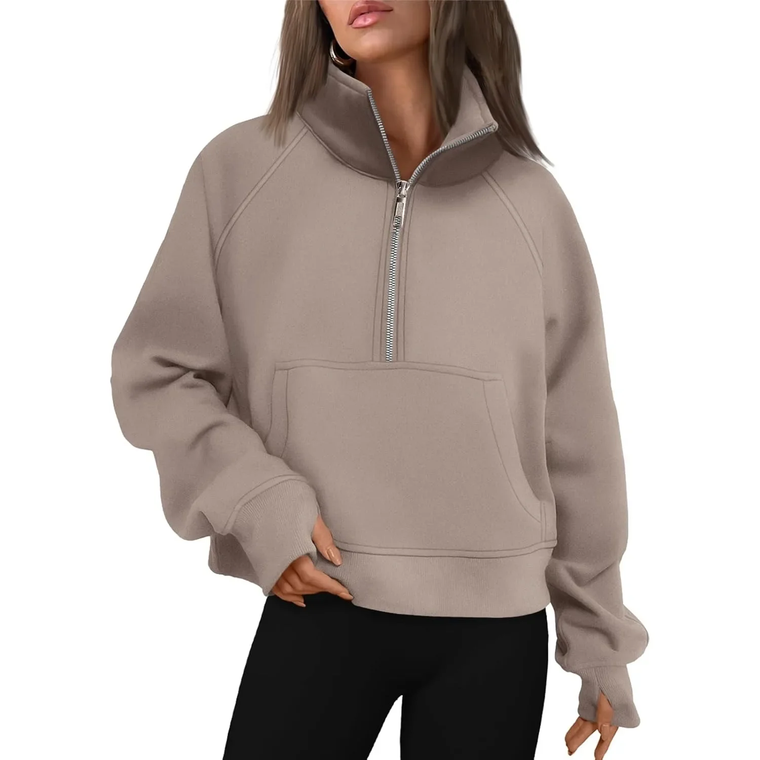 Womens Sweatshirts Half Zip Cropped Pullover Fleece Quarter Zipper Hoodies Fall Fashion Outfits Clothes