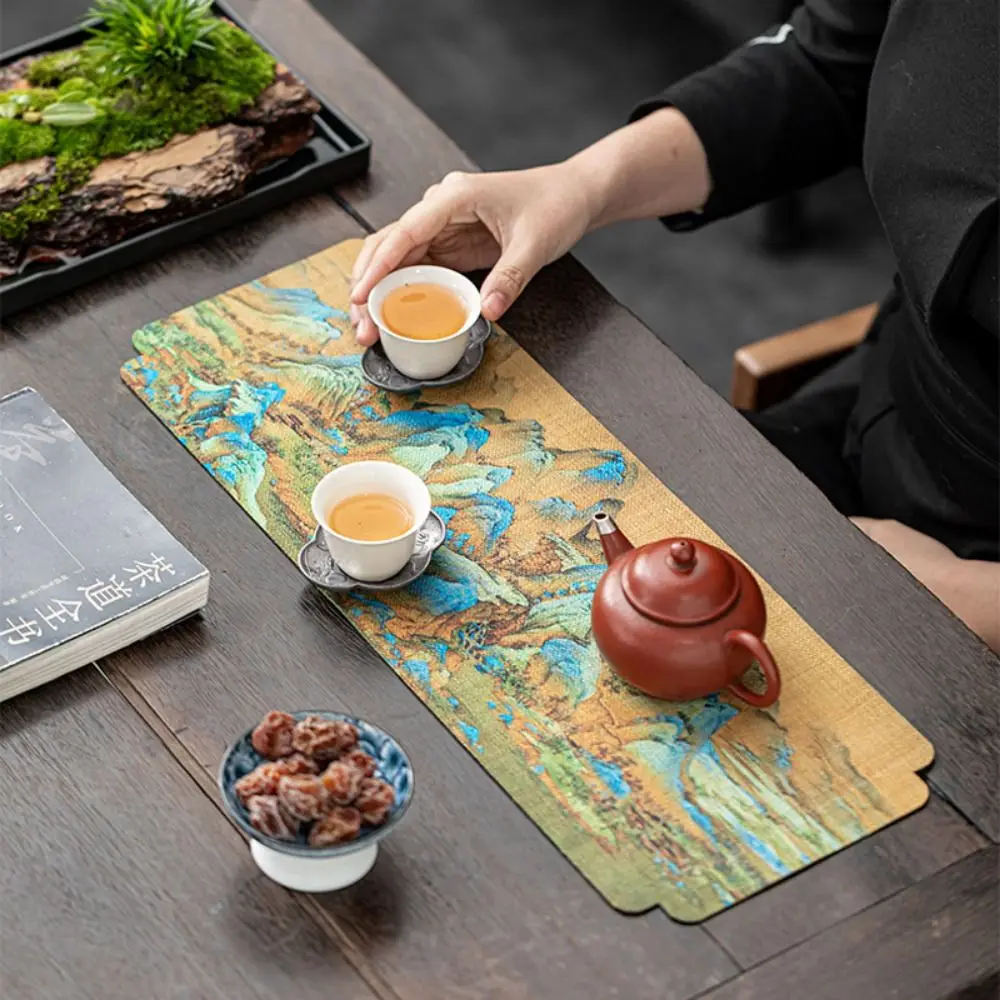 Tea Napkin Chinese Style Chinese Tea Towel Double-sided Waterproof Tea Cloth Ancient Painting Cloth Tea Cushion Home