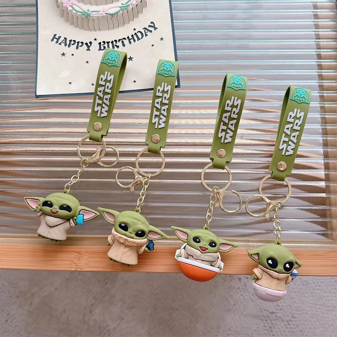 Anime Star War Yoda Figure Keychain Cute Mandalorian Baby Yoda Schoolbag Pendant Dolls Car Key Accessories Toy Gifts for Kids