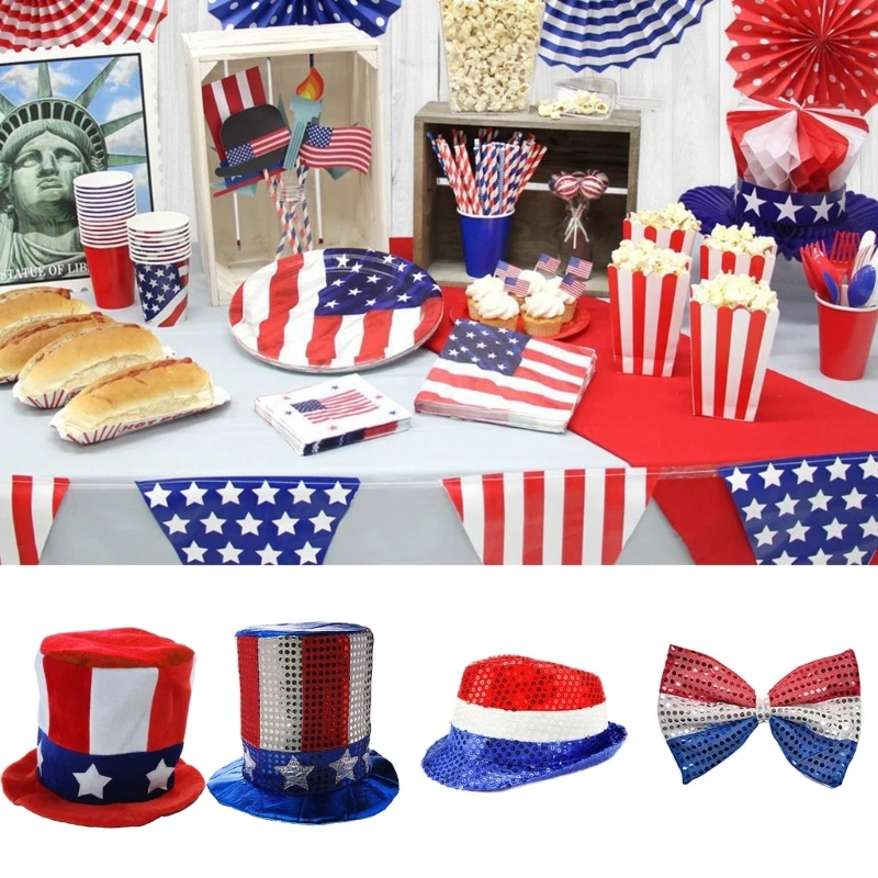 Hatday American Patriotic Julycostume US Independence 4Th Party Hats Sam Headwear Supplies Accessories Bowtie