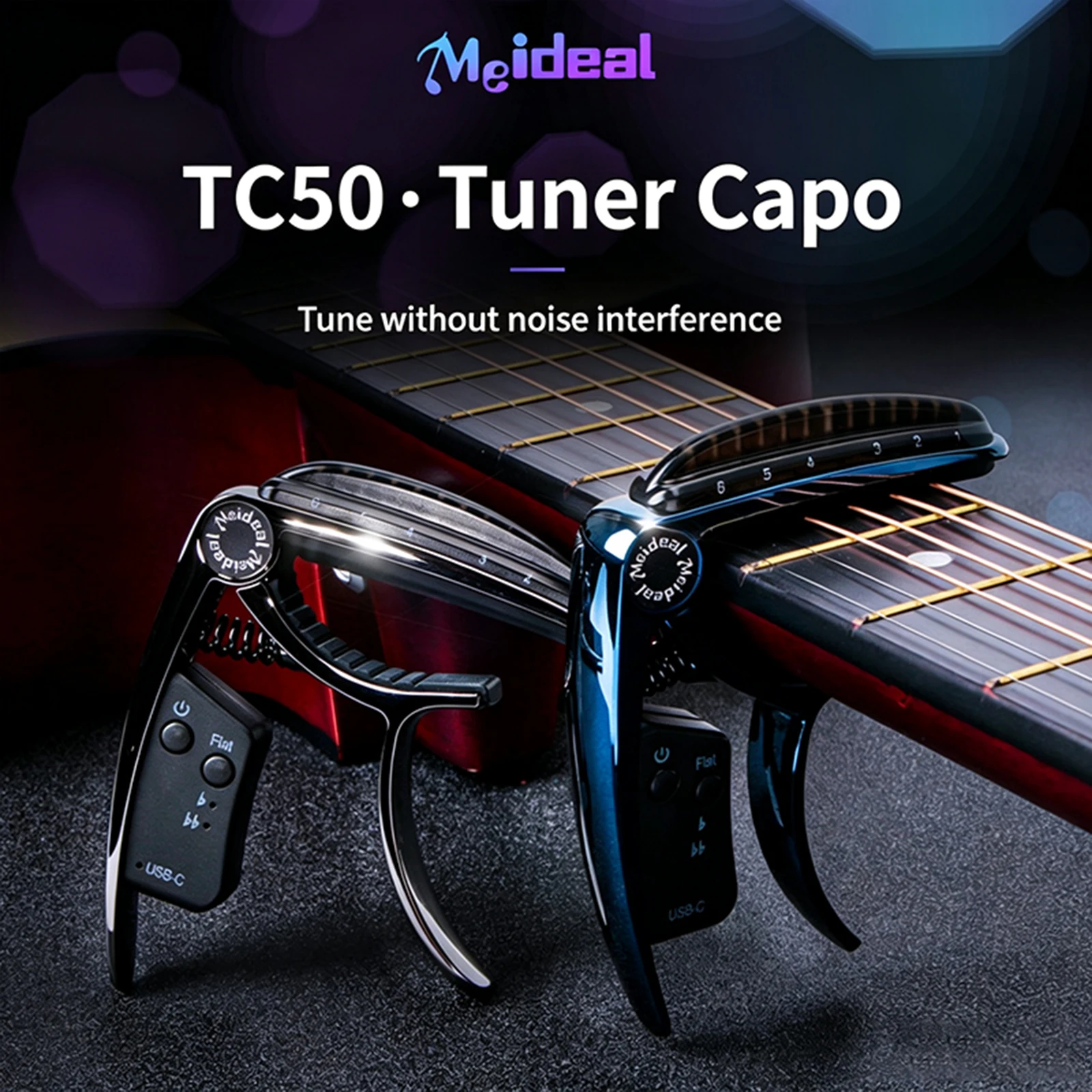 2-in-1 Guitar Capo Tuner, Professional Quick Change Chromatic Clamp for Acoustic Electric Guitar Bass Accessory