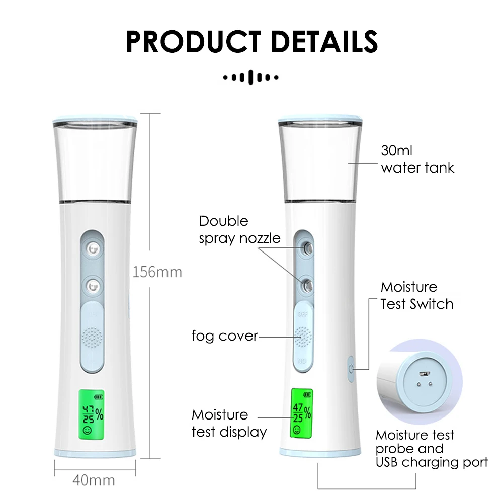 Facial Steamer Nano Mist Sprayer Skin Analyzer Machine Tester Machine Handheld Nebulizer Spa Skin Moisturizing Beauty Health