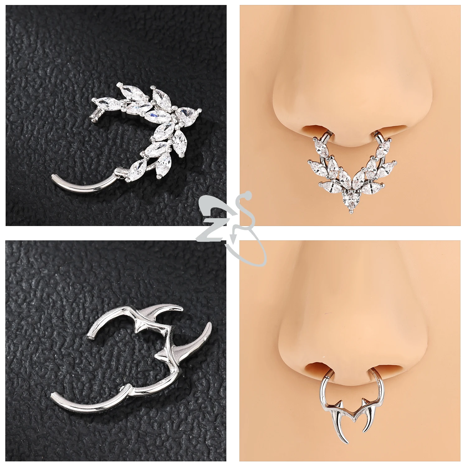 ZS 1PC 16G Heart Shape Nose Ring 316L Stainless Steel Septum Piercing Silver Color Cartilage Earring Tragus Piercing Jewelry