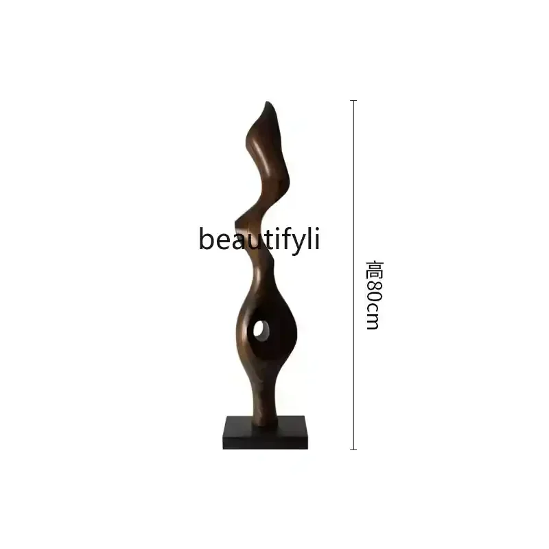 Hotel lobby creative abstract solid wood sculpture ornaments porch wood carving decorative art