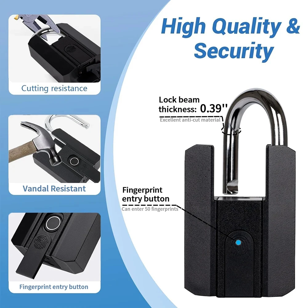 Smart Fingerprint Padlock, TTlock App Control, IP67 Waterproof Anti-Theft Lock for Gym Locker, Bicycle, Outdoor Gate, Suitcase view 3