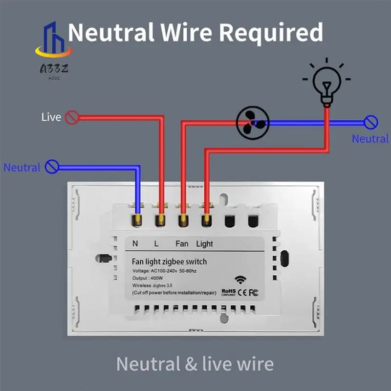 

A33Z-Tuya Zigbee Smart Fan Light Switch Сетевое подключение США Управление через приложение Alexa/Google Assistant Голосовое управление