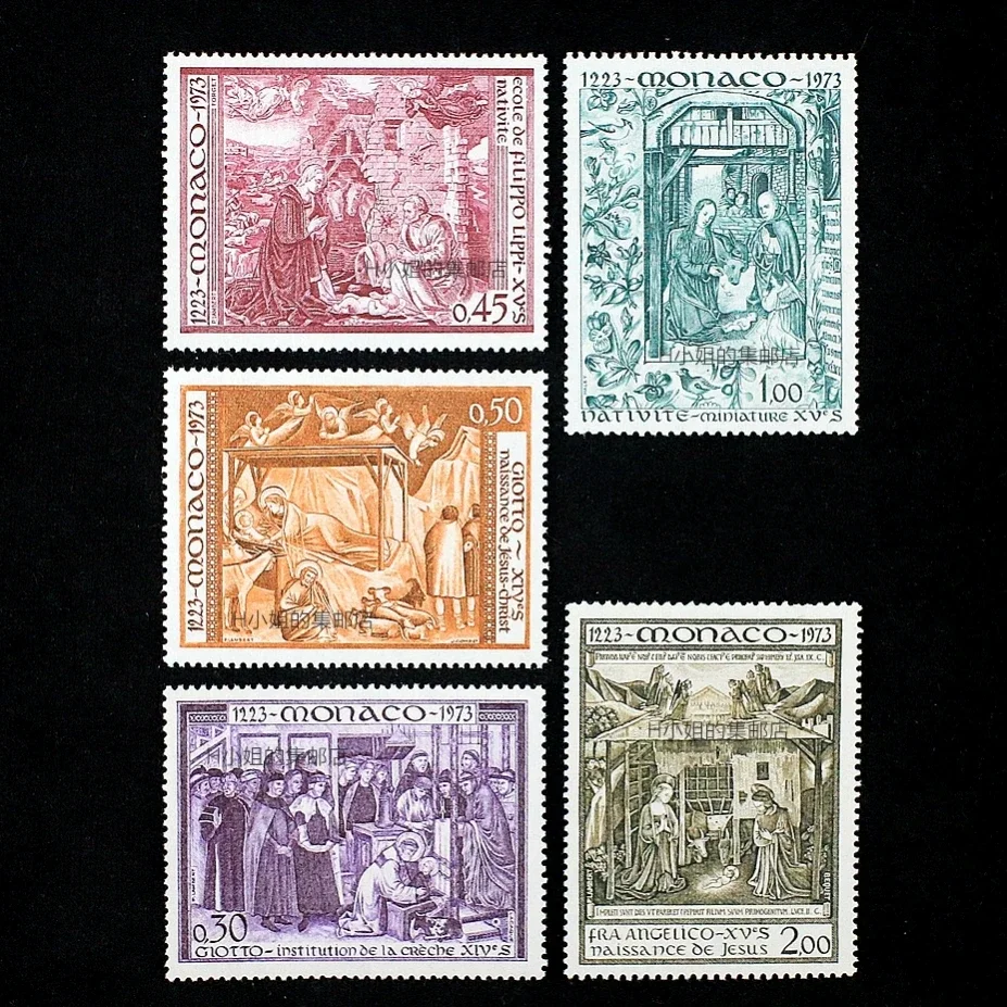 5Pcs/Set New Monaco Post Stamp 1973 Religious Painting Art Engraving Postage Stamps MNH