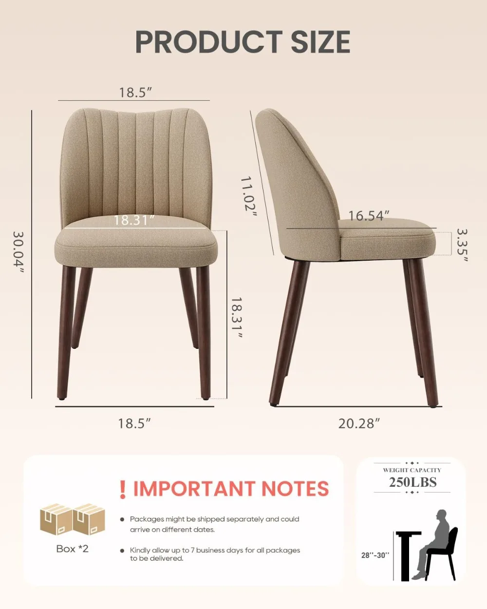 Upholstered Dining Chairs Set of 4, Fabric Kitchen Chairs w/ Solid Wood Legs, Modern Room Chairs for Cafe, Camel