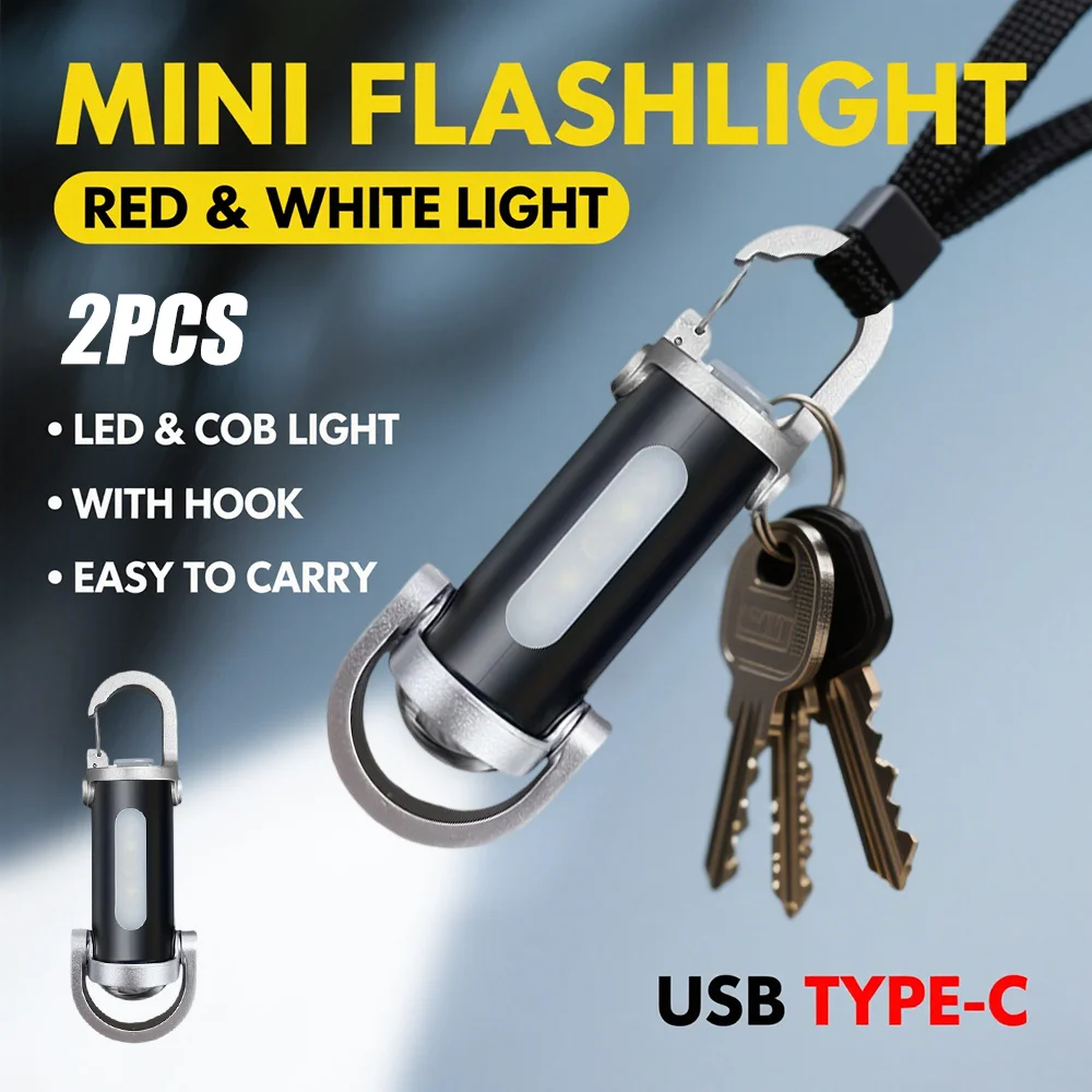 Wiederaufladbare Mini-EDC-Schlüsselanhänger-Taschenlampen, multifunktionale COB-Arbeitsscheinwerfer, tragbare Notlicht für Spaziergänge, Suchen, Wandern