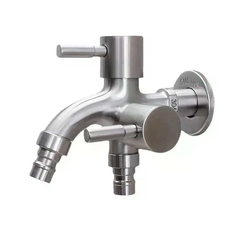 

304 Stainless Steel Faucet One Into Two Out Multifunction Double-outlet Washing Machine Outdoor Garden Sink Pool Faucet