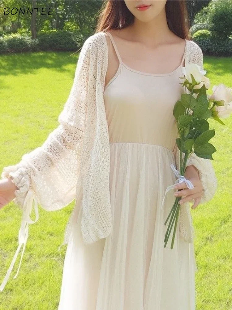 

Sun-proof Jackets for Women Bandage Gentle Aesthetic Knitted Coats Fairycore Holiday Sweet Girls Temper Soft French Style Casual