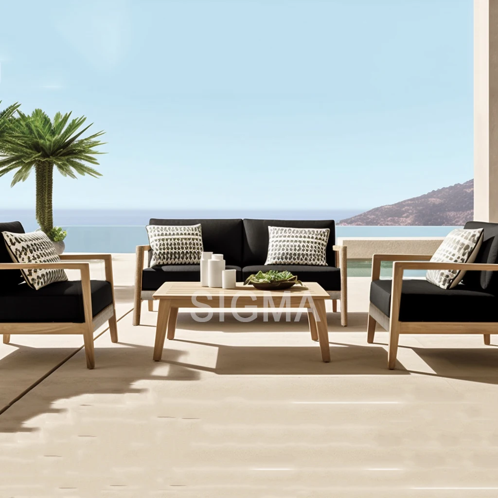 2026 Customized Modern Teak Outdoor Sofa Set Luxury Villa Hotels Patio Garden Furniture Wood Rope for Living Room Bedroom