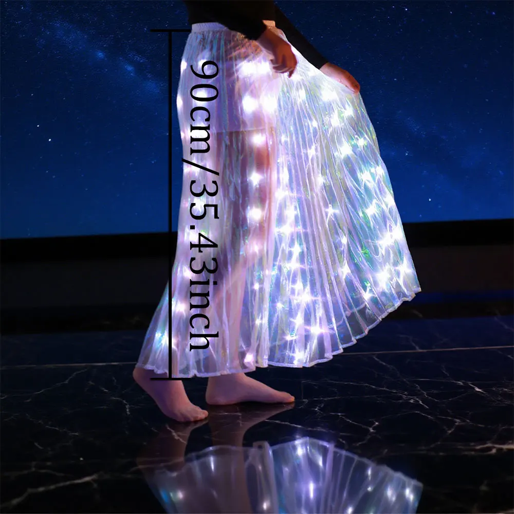 

Светодиодная юбка, плиссированная танцевальная юбка, сценический элегантный прозрачный белый свет, праздничный костюм