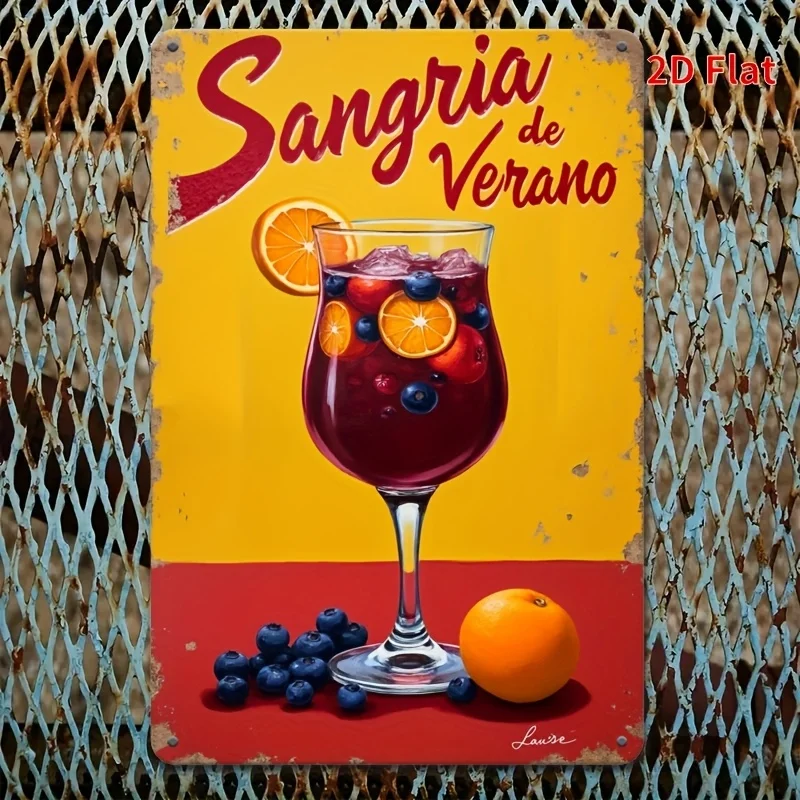 Sangria Summer Wall Art - Póster de metal con diseño de cóctel vibrante, impresión de alta calidad para el hogar, bar, cafetería o regalo navideño,