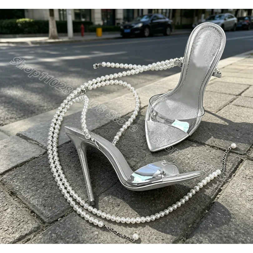 

Silver Pearl Decor Clear PVC Sandals Solid Open Toe Solid Fashion Party Summer Design for Women Sexy Sandals Zapatos Para Mujere