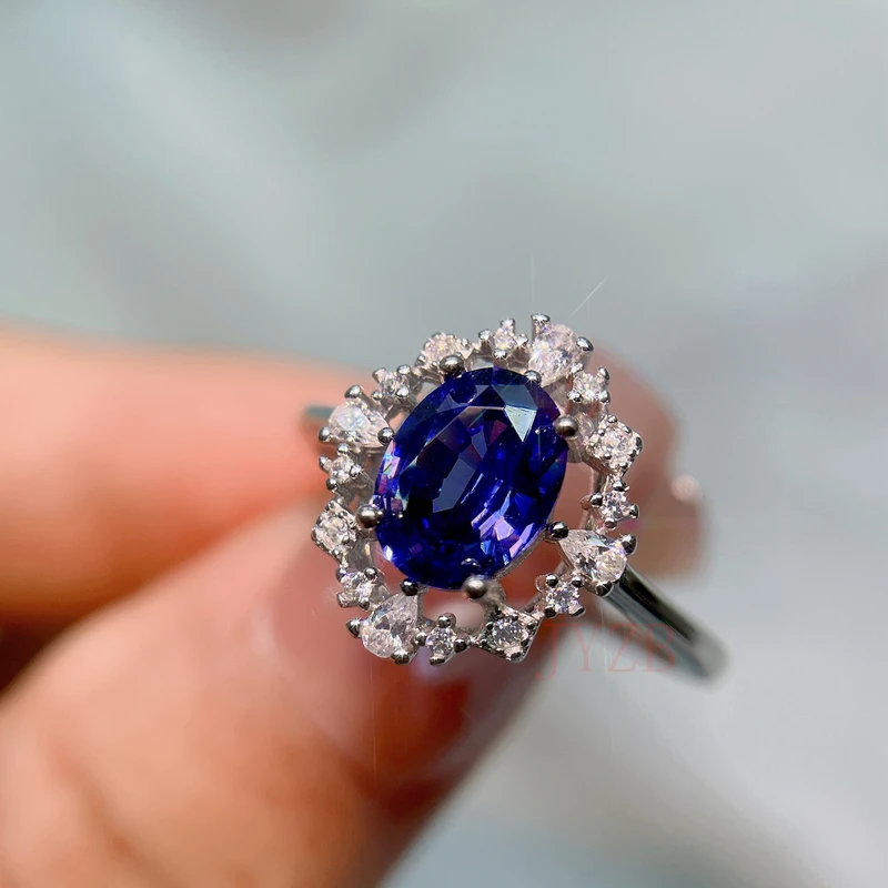 Natural Tanzanite ring high-end light luxury niche design ring opening adjustable 2022 new