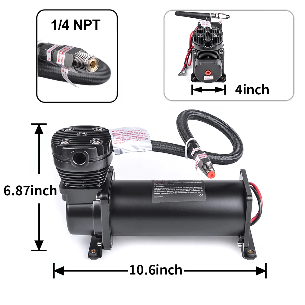 Universal DC 12V 480c MAXPOWER 200 PSI Outlet 3/8 or 1/4  car Air Suspension Compressor/ Pump Silver and Black Car Accessories