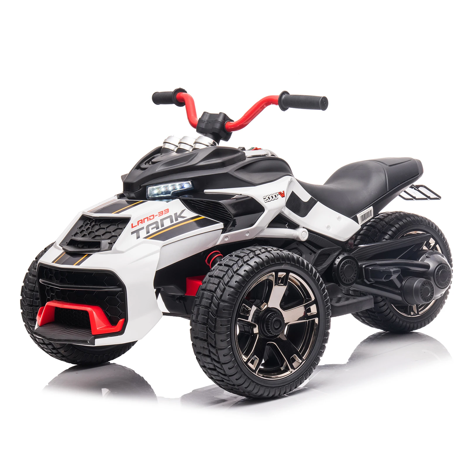 12V Kids Ride On ATV, 3 Wheeler Motorcycle Tricycle Rechargeable Battery-Powered ATV Toy Car w/ Music, Headlights for Boys Girls