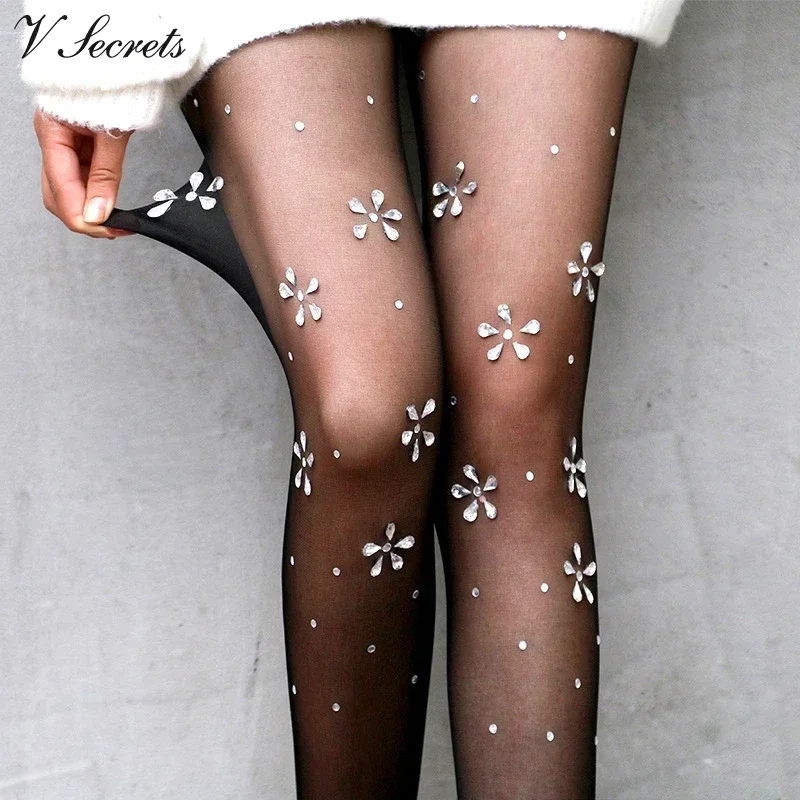 Seksi Kadın Çorap Çiçekler Yapay Elmas Örgü Tayt balık ağı külotlu çorap Kulübü Parti Anti-takılma Çorap Calcetines Çorap