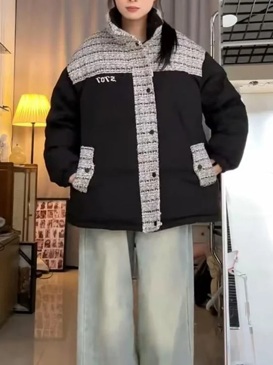 

Patched Stand Collar Thiened Cotton Jaet Women's Winter New Sle Warm Bread Sle Loose Couple Cotton Coat Korean Sle