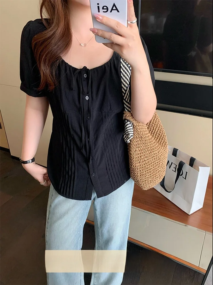 

Chic Beautiful plus Size Women's ort Sve irt Korean Sle Slim Fit Polyester Blend Summer Faion Casual round Ne