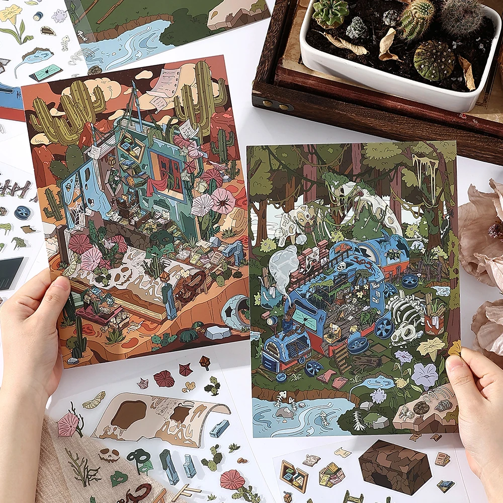 

2.8D Landscaping Scrapbooking Stickers Miniature Cabin Scene Stacking Pasting Hand Account Stationery Gift for Kid Child