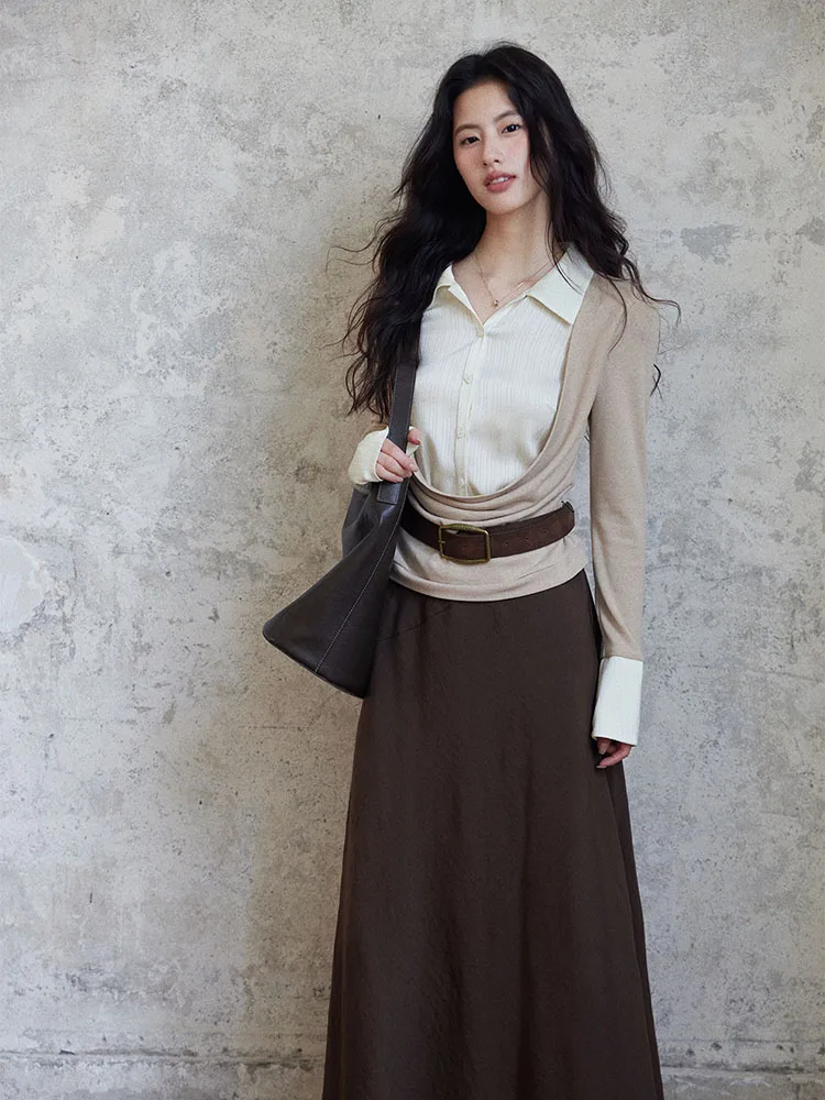 

Трикотажный топ с пайетками Ele Sequin Fabric, дизайн Er Yang [Su Yu], имитация двухслойности, женская новинка, высококлассный дизайн, сенсация.