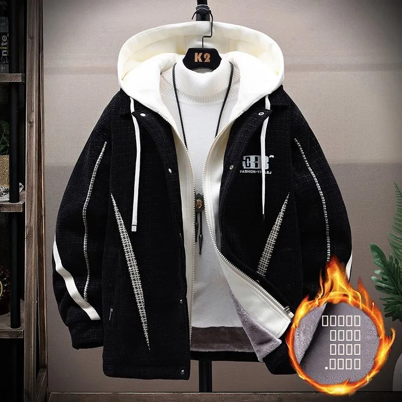 

2025 New Autumn Winter Hooded Jaet Thiened Fce Men's Cool Trendy Teenage Student Outerwear Polyester Long Sve Zipper