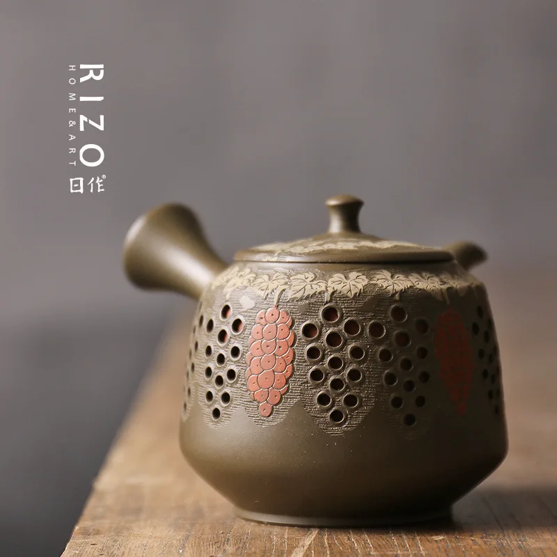 Japanese Imported Changsha Famous Second Generation Ye Shunyuan Side Handle Teapot Handmade Cutout Carvings Urgent Pot